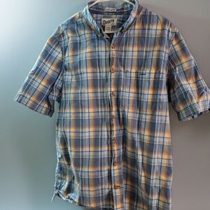 Duluth Trading Co Blue & Yellow Plaid Short-Sleeve Button-Down Untucked